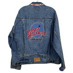 VINTAGE Planet Hollywood Las Vegas Unisex Jean Jacket Size XL Embroidered
